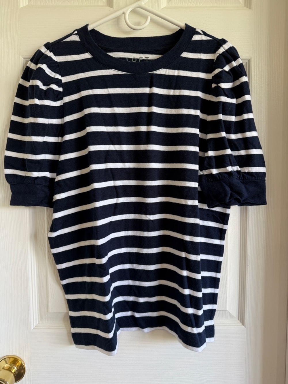 NWT LOFT Navy & White Striped Puff Sleeve Top